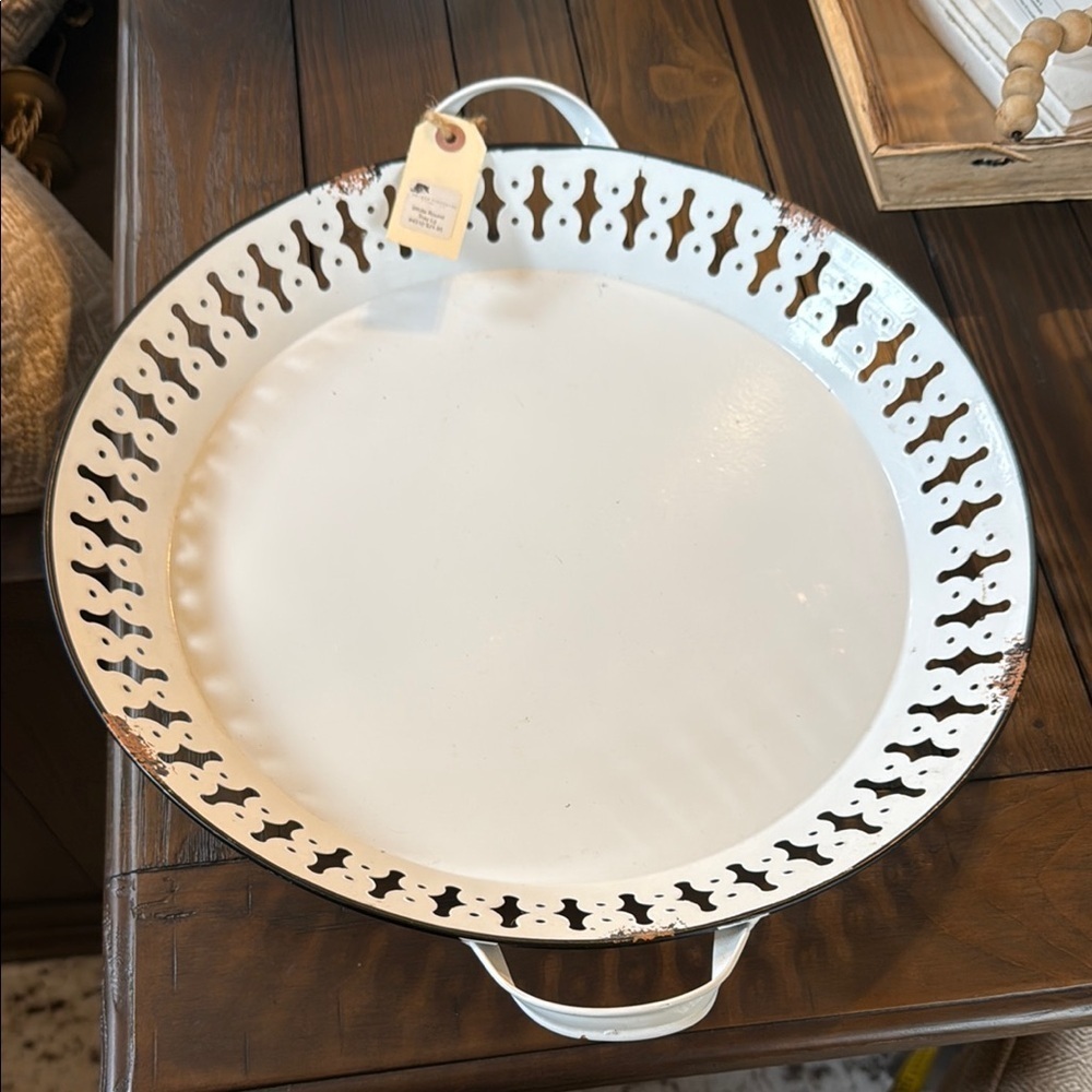 White Decorative Metal Tray Becker Vineyard Fredericksburg Texas Round Tray - Picture 2 of 7